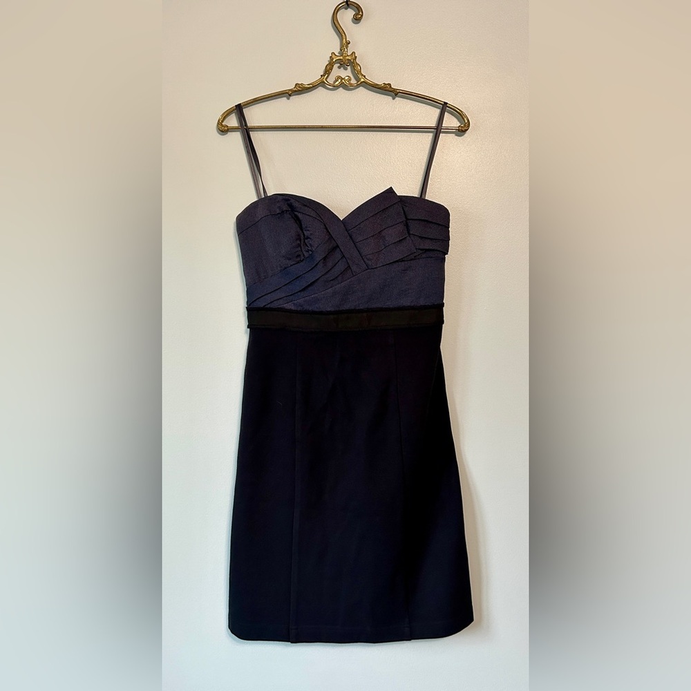 BCBGMaxAzaria cocktail or event dress blue top with black skirt